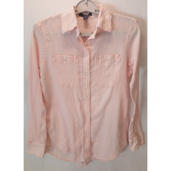 Chaps Tops - Chaps Button Up Women's Shirt Top, Small, Pale Pink